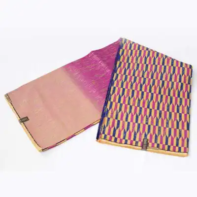 Purple and Pink Shaded Wax Kente Gold Fabric – vibrant African-inspired fabric at BaobabMart.