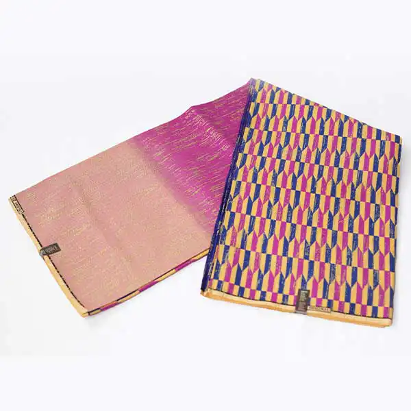 Purple and Pink Shaded Wax Kente Gold Fabric – vibrant African-inspired fabric at BaobabMart.