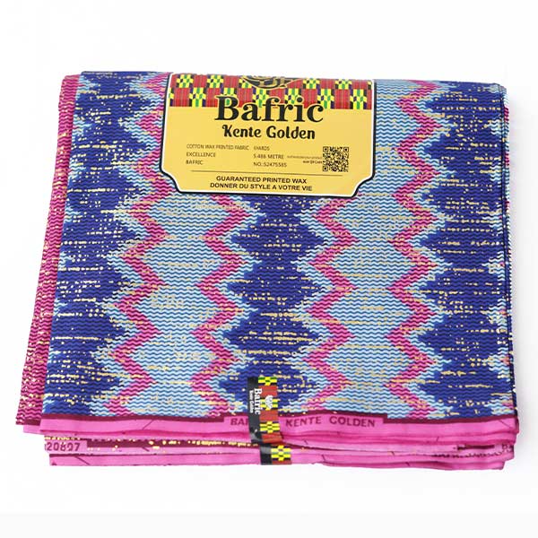 Close-up of Blue and Pink Kente Gold Wax Fabric for Sale showing Kente prints 5 Close-up of Blue and Pink Kente Gold Wax Fabric for Sale showing Kente prints