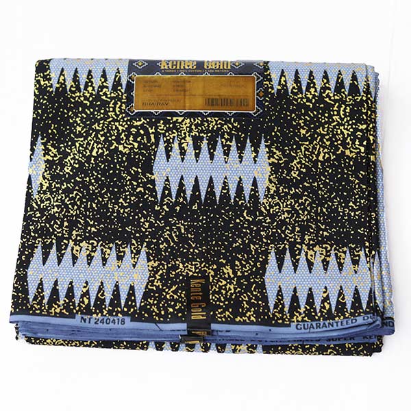 Sky Blue and Black Kente Gold Wax Fabric – premium African fabric for fashion and décor, available at BaobabMart.5 Sky Blue and Black Kente Gold Wax Fabric – premium African fabric for fashion and décor, available at BaobabMart.