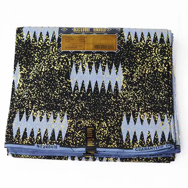 Sky Blue and Black Kente Gold Wax Fabric – premium African fabric for fashion and décor, available at BaobabMart.5 Sky Blue and Black Kente Gold Wax Fabric – premium African fabric for fashion and décor, available at BaobabMart.