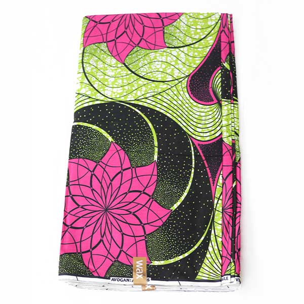Avogan Fabric with Green and Pink Floral Prints – elegant floral fabric at BaobabMart. 5 Avogan Fabric with Green and Pink Floral Prints – bold, stylish fabric available at BaobabMart.