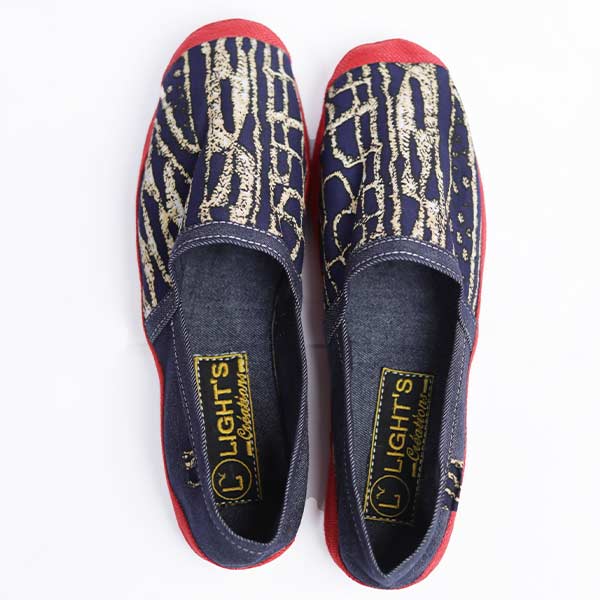 5 Unisex Afritude Espadrille Customized with Ndop Fabric and Red Straw – unique African-inspired footwear at BaobabMart.
