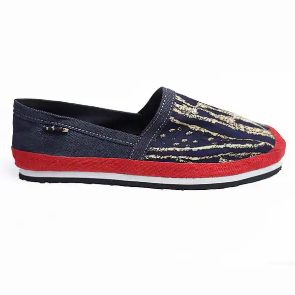 Unisex Afritude Espadrille Customized with Ndop Fabric and Red Straw – unique African-inspired footwear at BaobabMart.