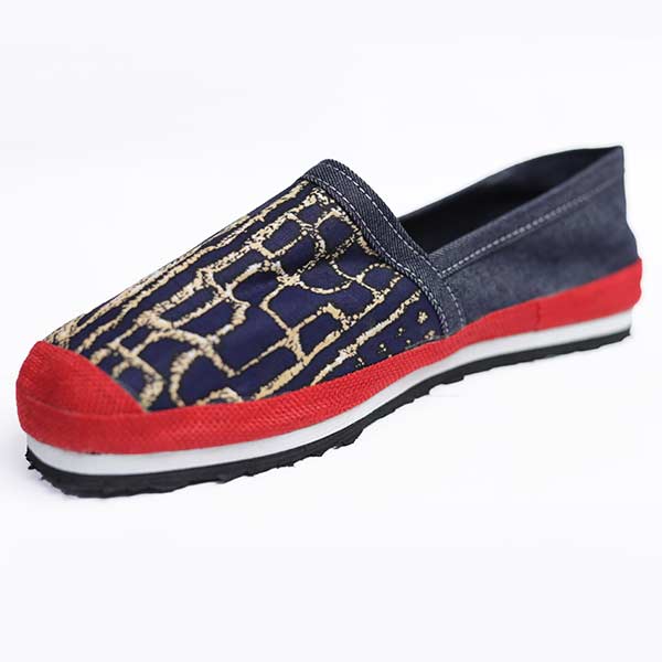Unisex Afritude Espadrille Customized with Ndop Fabric and Red Straw – unique African-inspired footwear at BaobabMart.