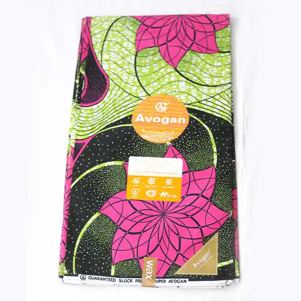 Avogan Fabric with Green and Pink Floral Prints – bold, stylish fabric available at BaobabMart.