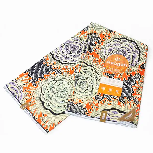 Avogan Fabric with Printed Roses for Sale – elegant floral fabric at BaobabMart.