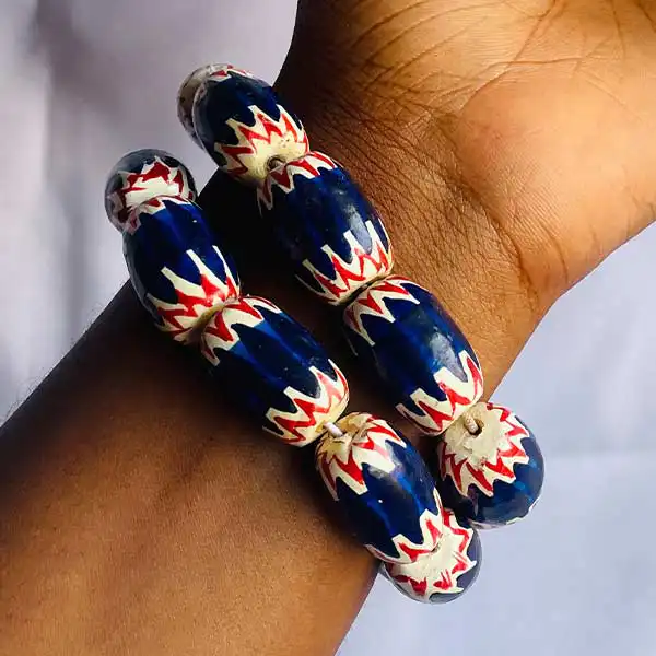 Blue Bamileke Chevron Beads Bracelets for Sale – handcrafted African jewelry, available at BaobabMart.