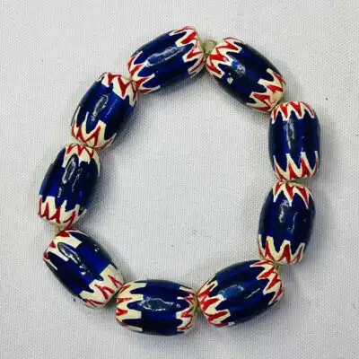 Blue Bamileke Chevron Beads Bracelets for Sale – handcrafted African jewelry, available at BaobabMart.