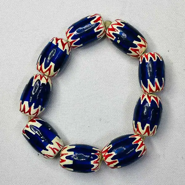 Blue Bamileke Chevron Beads Bracelets for Sale – handcrafted African jewelry, available at BaobabMart.