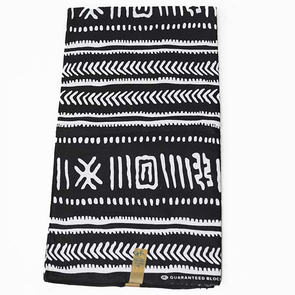 Black HiClass fabric with white ethnic prints 3 Black HiClass Fabric with White Ethnic Prints – luxurious African-inspired fabric available at BaobabMart.