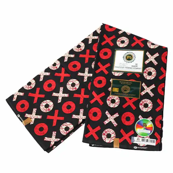 Black Hitarget XO Fabric with Prints in blue-white design at Baobabmart