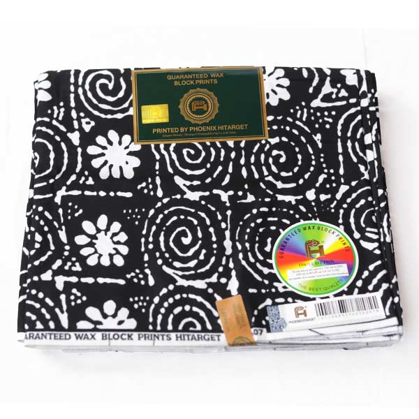 Black Hitarget fabric with printed black and white flowers 2 Black Hitarget Fabric with Printed Black and White Flowers – bold, stylish fabric available at BaobabMart.