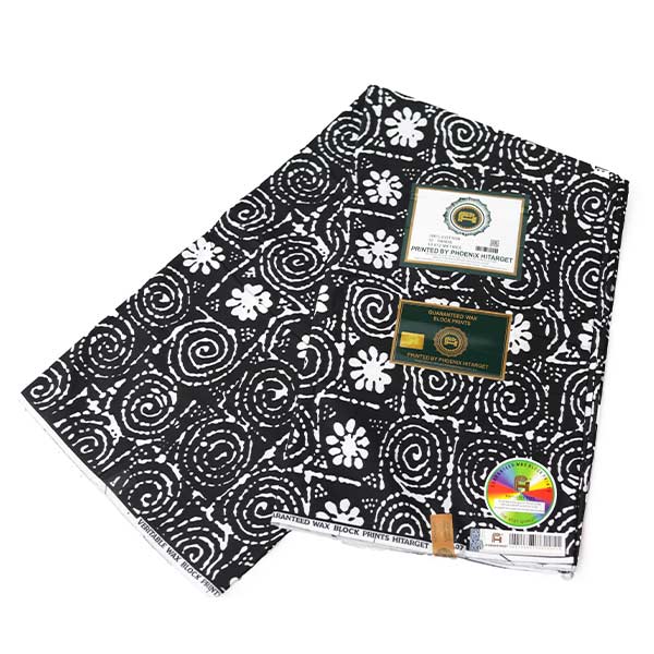 Black Hitarget fabric with printed black and white flowers 3 Black Hitarget Fabric with Printed Black and White Flowers – bold, stylish fabric available at BaobabMart.