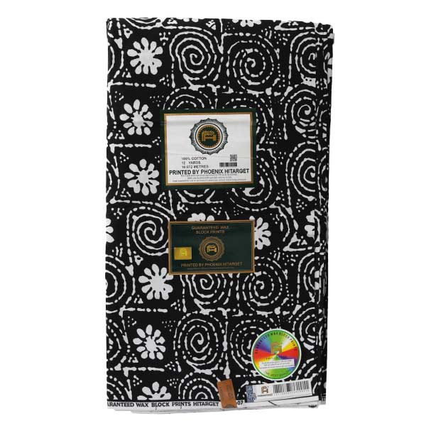 Black Hitarget fabric with printed black and white flowers 4 Black Hitarget Fabric with Printed Black and White Flowers – bold, stylish fabric available at BaobabMart.