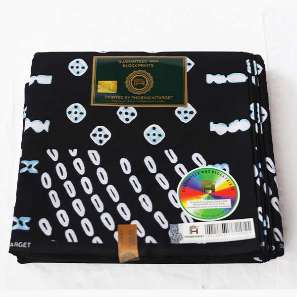 Black Hitarget fabric with printed dice and circles 1 Black Hitarget Fabric with Printed Dice and Circles – bold, stylish fabric available at BaobabMart.