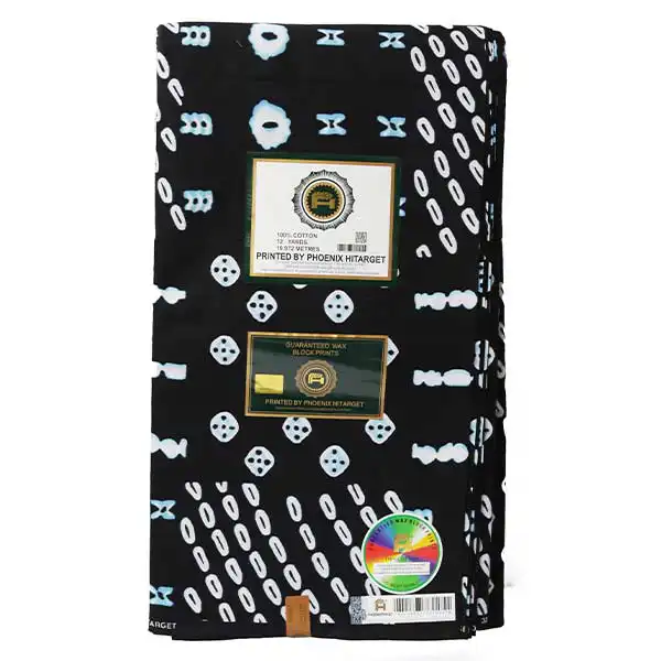 Tissu Hitarget noir avec dés et cercles imprimés 5 Tissu Hitarget noir avec dés et cercles imprimés – tissu audacieux et élégant disponible chez BaobabMart.
