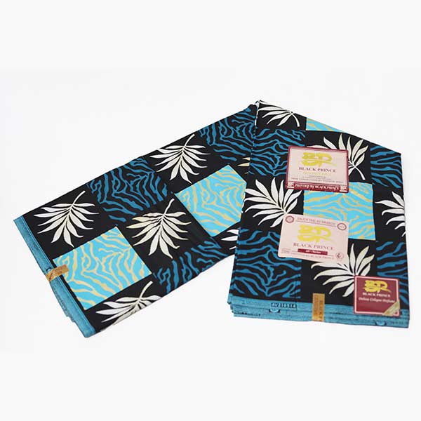 Close-up of Black Prince Fabric with Multi-Prints Squares for Sale showing squares