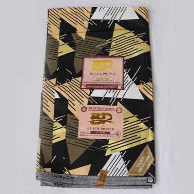 Close-up of Black Prince Fabric with Printed Multicolored Triangles showing prints