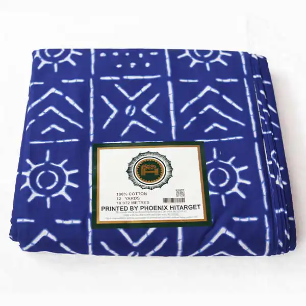 Blue Hitarget fabric with white ethnic motifs 2