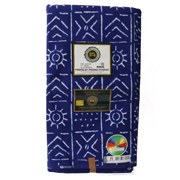 Blue Hitarget fabric with white ethnic motifs 4