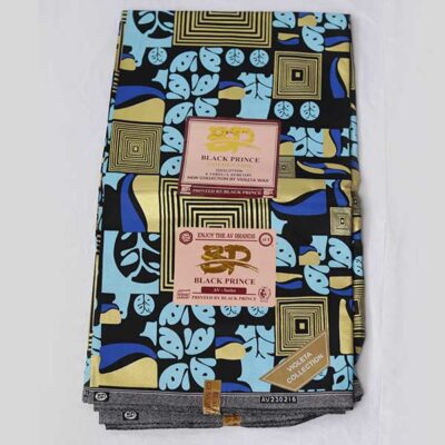 Blue and Golden prints Black Prince Fabric for Sale at Baobabmart