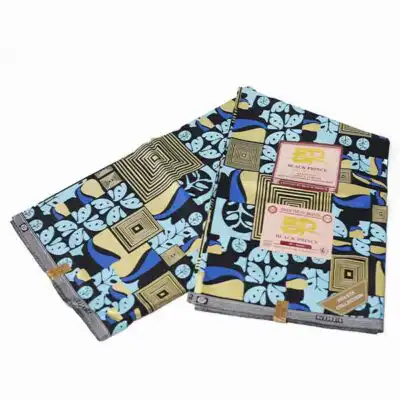 Blue and Golden prints Black Prince Fabric for Sale at Baobabmart