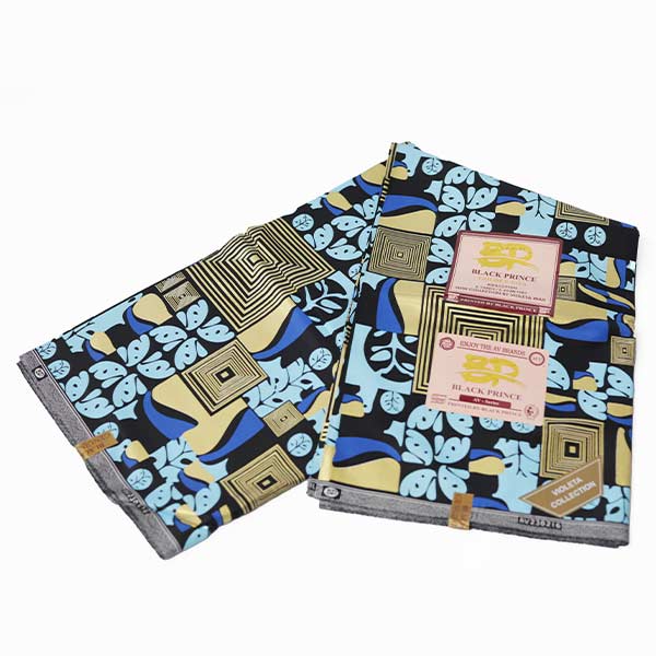 Blue and Golden prints Black Prince Fabric 2 Blue and Golden prints Black Prince Fabric for Sale at Baobabmart