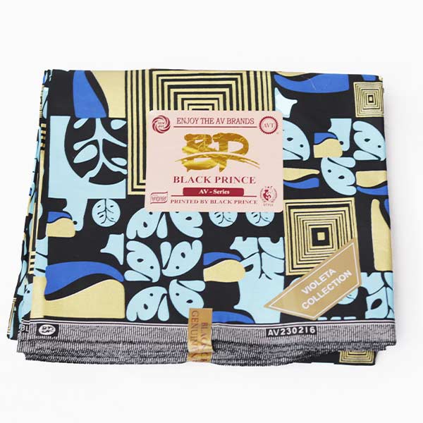 Blue and Golden prints Black Prince Fabric 4 Blue and Golden prints Black Prince Fabric for Sale at Baobabmart