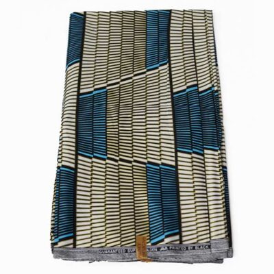 Close-up of Blue and White Black Prince Fabric with Black Lines showing design