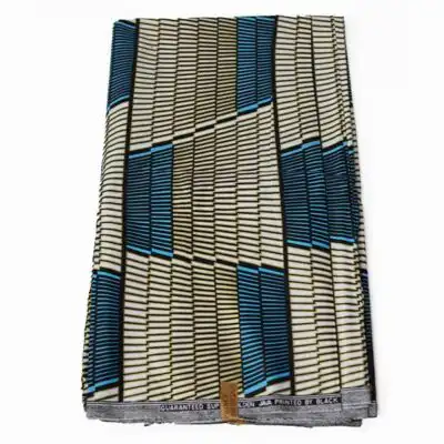 Close-up of Blue and White Black Prince Fabric with Black Lines showing design