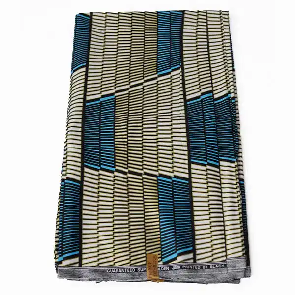 Close-up of Blue and White Black Prince Fabric with Black Lines showing design