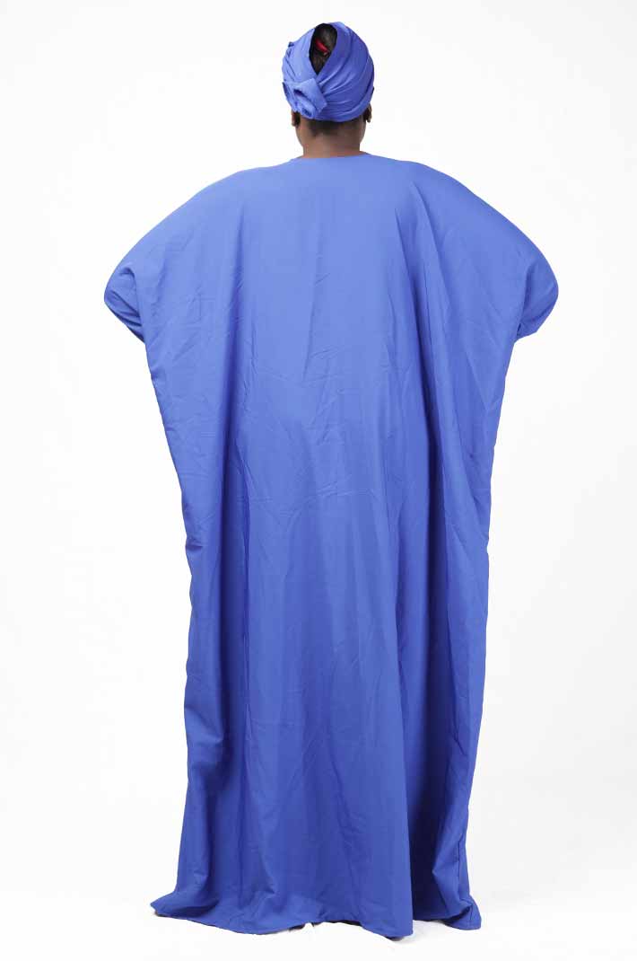 Blue boubou with embroidery on chest and sleeves, and matching scarf 3 Blue Boubou with Embroidery and Matching Scarf – elegant African-inspired outfit available at BaobabMart.