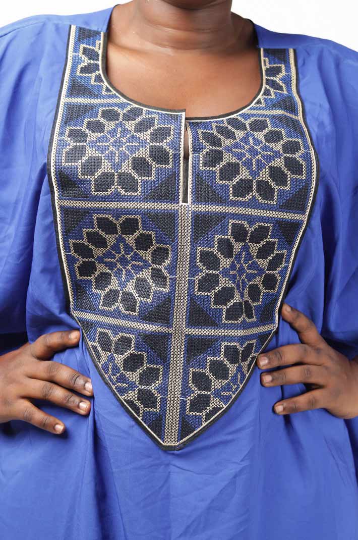 Blue Boubou with Embroidery and Matching Scarf – elegant African-inspired outfit available at BaobabMart.