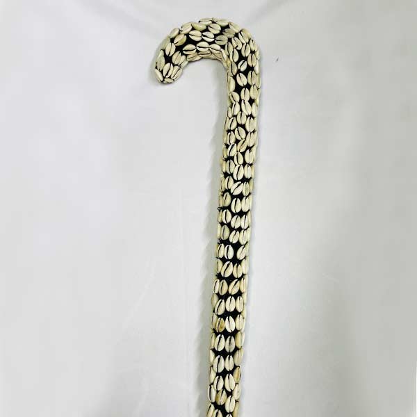 African Carved Cowrie Walking Stick – handcrafted functional art at BaobabMart.