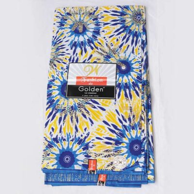 Claim Fashion de Golden Blue and Golden Yellow Fabric with Prints fast! Soft wax designs make every look shine daily. Don’t wait, it’s going quick. Buy now at Baobabmart!