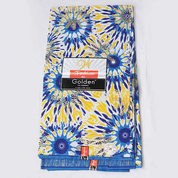 Réclamez rapidement la mode du tissu bleu doré et jaune doré avec des imprimés ! Les motifs en cire souple font briller chaque look au quotidien. N'attendez pas, ça part vite. Achetez maintenant chez Baobabmart !