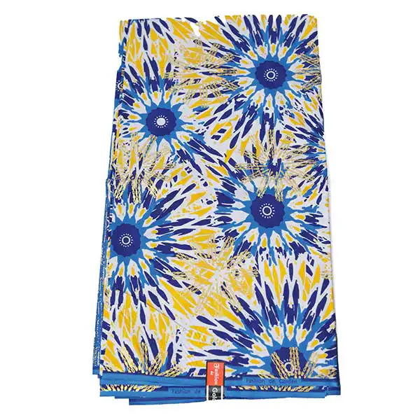 Fashion de Golden blue and golden yellow fabric with prints 3 Claim Fashion de Golden Blue and Golden Yellow Fabric with Prints fast! Soft wax designs make every look shine daily. Don’t wait, it’s going quick. Buy now at Baobabmart!