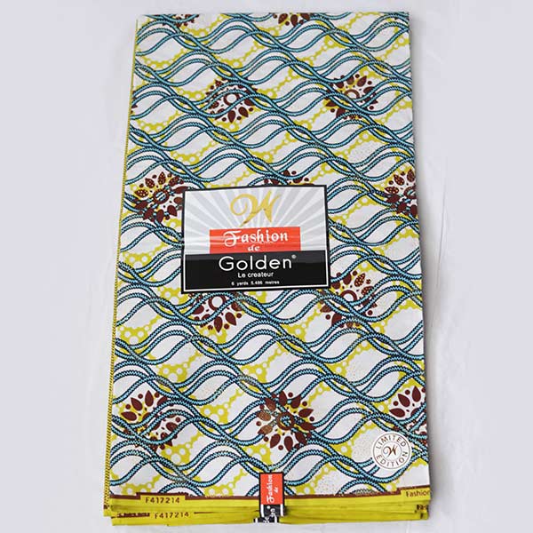 Fashion de Golden fabric with blue wavy prints 1 Fashion de Golden Fabric with Blue Wavy Prints