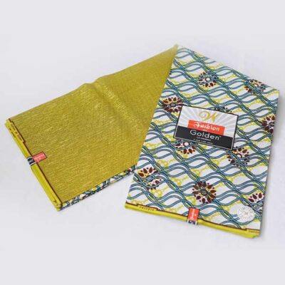 Fashion de Golden Fabric with Blue Wavy Prints