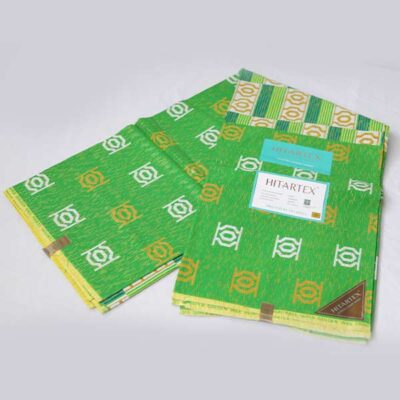 Hitarex Green Fabric with Kente Prints for Sale with wax prints at Baobabmart
