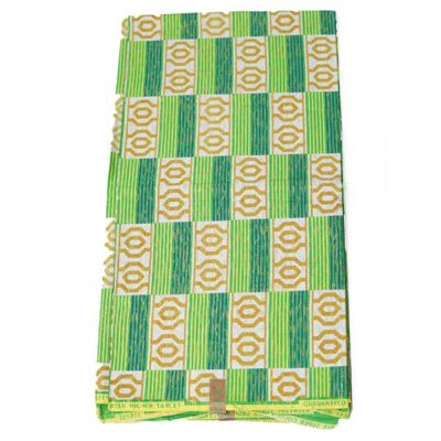 Hitarex Green Fabric with Kente Prints for Sale with wax prints at Baobabmart