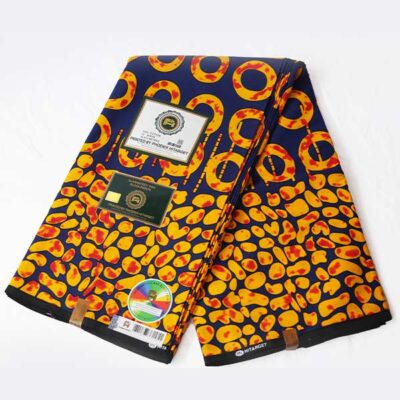 Close-up of Hitarget Blue and Orange Fabric with Round Prints showing circles