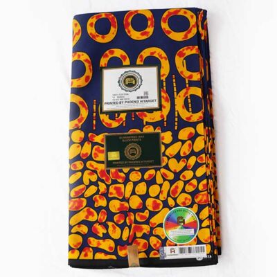 Close-up of Hitarget Blue and Orange Fabric with Round Prints showing circles