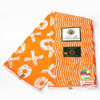 African Hitarget XO Orange Fabric for Sale with zesty orange XO prints at Baobabmart