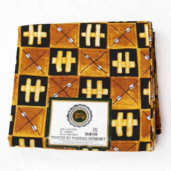 Vải Hitarget có họa tiết cowrie màu đen, nâu và trắng 2 Vải in họa tiết Cowrie màu đen, nâu và trắng đang được bán – vải in đậm, thời trang có sẵn tại BaobabMart.