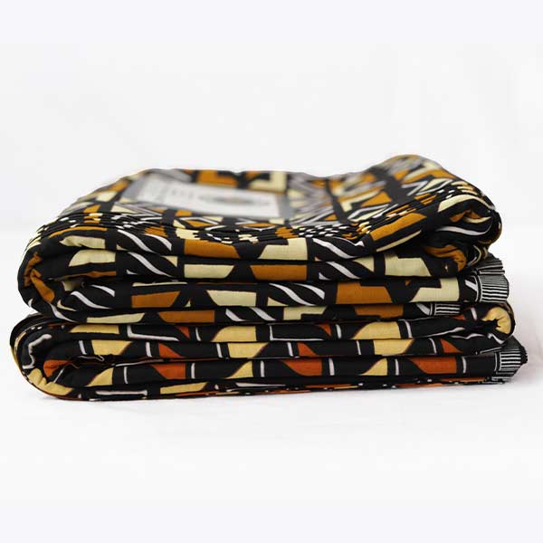 Hitarget Fabric Yellow Brown and Black Geometric Shapes – bold, stylish fabric available at BaobabMart.