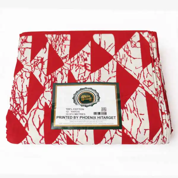 Tissu imprimé triangulaire rouge et blanc Hitarget – tissu audacieux et élégant disponible chez BaobabMart.