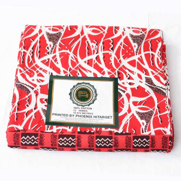 Hitarget Red Fabric with White and Black Doodle Prints – playful and vibrant fabric at BaobabMart.