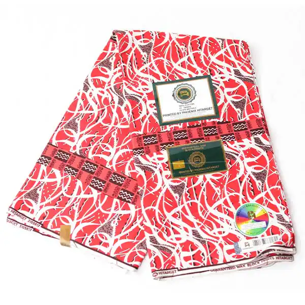 Hitarget Red Fabric with White and Black Doodle Prints – playful and vibrant fabric at BaobabMart.
